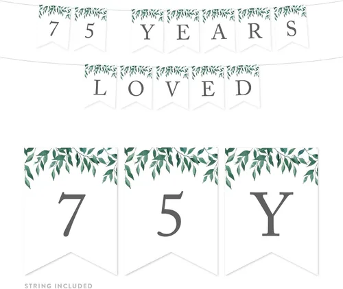 Andaz Press Decoración de pancarta de hojas verdes naturales para fiesta de cumpleaños, 75 años de amor, aproximadamente 5 pies, 1 juego, decoración