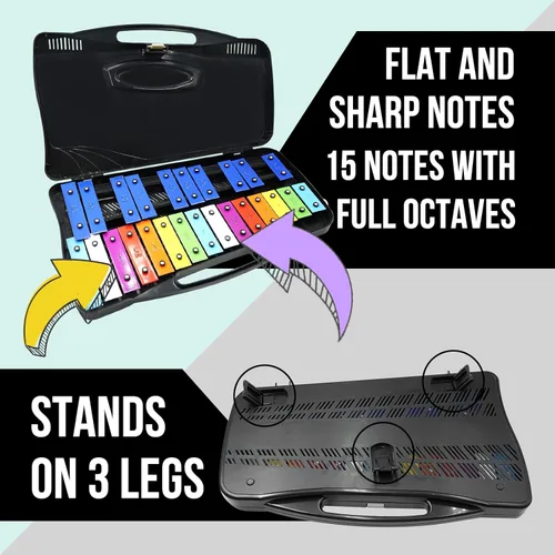 Miniatura 3 de Soulmate Xilófono Glockenspiel de 25 notas para niños, juguete musical colorido con teclas de metal, instrumento xilófono profesional con estuche