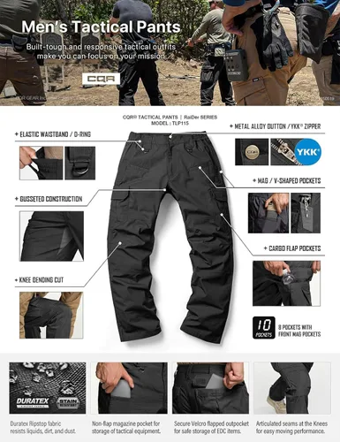 Miniatura 6 de CQR Pantalones tácticos para hombre, resistentes al agua, pantalones cargo Ripstop, ligeros EDC trabajo, senderismo, ropa para exteriores
