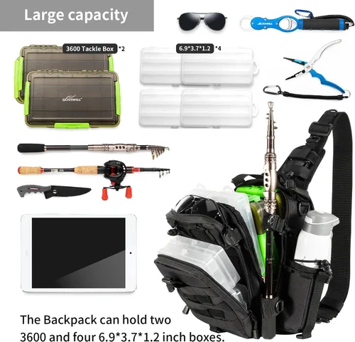 Miniatura 3 de Blisswill - Bolsa de almacenamiento para equipo de pesca al aire libre - Mochila de pesca grande resistente al agua B: negro