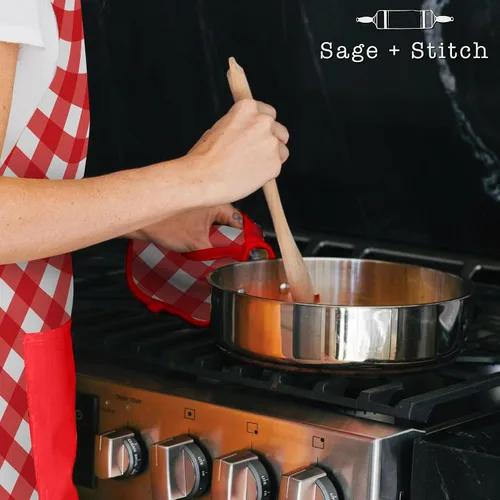Miniatura 6 de Adjustable Designer Kitchen Apron for Adults Cotton Cooking Apron with Pockets and Adjustable Neck Buckle Rojo (Red Gingham)