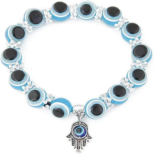 Miniatura 3 de Caiyao Juego de pulseras multicolor con cuentas de ojo malvado de la suerte amuleto turco Hamsa mal de ojo pulsera elástica elástica para mujeres