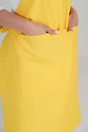 Miniatura 8 de TOSHE Delantal de cocina de algodón resistente a las gotas de agua con delantales ajustables para mujer con bolsillos, 10 opciones de color, Amarillo