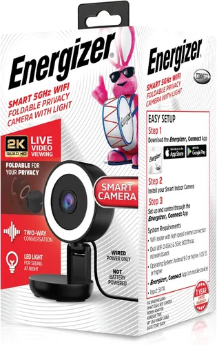 Miniatura 7 de Energizer Cámara interior inteligente con cable 2K con luz para visión nocturna, Wi-Fi de 5 GHz y 2.4 GHz, plegable para privacidad, acceso remoto