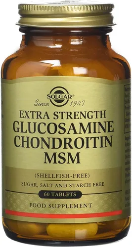 Solgar Glucosamina condroitina MSM de triple fuerza, 60 comprimidos, promueve articulaciones saludables, apoya el movimiento cómodo, sin mariscos,