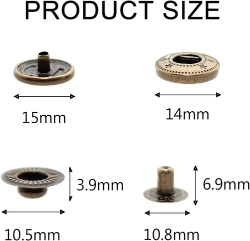 Miniatura 7 de 24 juegos de broches de presión de cuero resistentes, kit de BetterJonny, botones de presión de metal de 15 mm, remaches de cuero, broches con 4