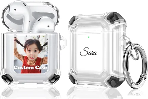 Funda personalizada con nombre con foto compatible con AirPods 1/2, funda personalizada de TPU suave transparente con llavero para AirPods de 1ª 2ª