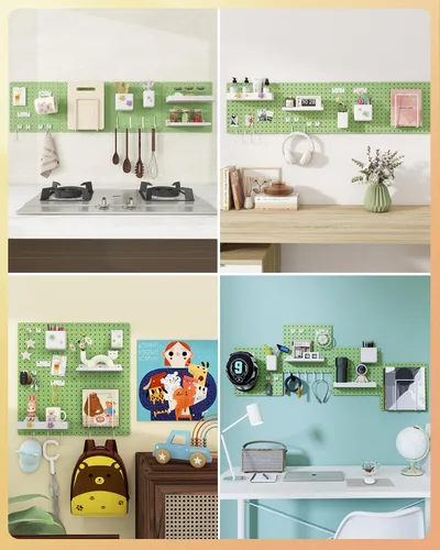 Miniatura 5 de Kit combinado de tablero de clavijas de metal, 4 tableros de clavijas de acero al carbono con 26 accesorios, organizador de pared para el hogar