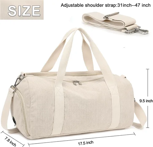 Miniatura 6 de Bolsa de lona para gimnasio, deportes, mujeres y niñas, bolsa de viaje de entrenamiento para fin de semana con compartimento para zapatos y bolsillo