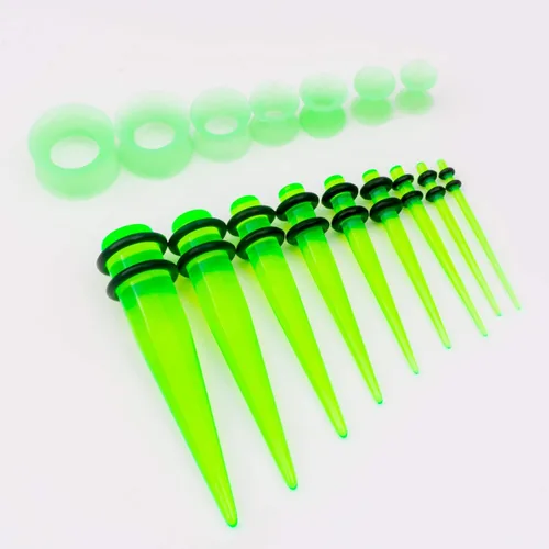 Miniatura 3 de Juego de 50 unidades de estiramiento de oreja, dilatadores y tapones 14G-00G de acrílico y silicón para orejas, juego de dilatadores de piercings