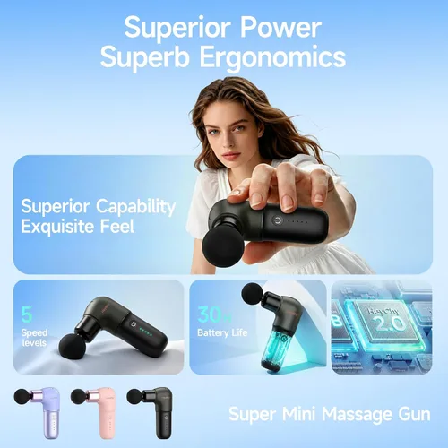 Miniatura 6 de HEYCHY Super Mini Pistola de Masaje, Masajeador de Percusión para Tejidos Profundos, Pistola de Masaje Deportiva Compacta para Viajes, Pistola