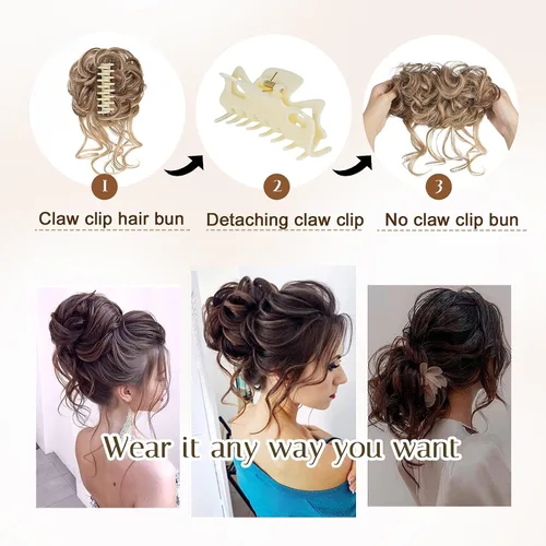 Miniatura 4 de Extensiones de moño grandes y desordenadas para mujer, onduladas, rizadas, extensiones de moño falso, extensiones de cola de caballo para recoger