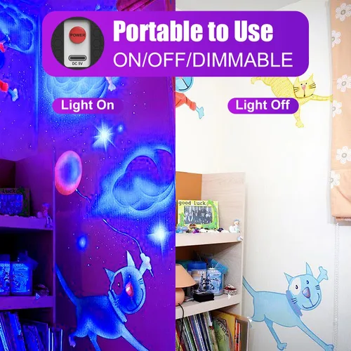 Miniatura 4 de Barra de luz negra recargable, paquete de 2 unidades, luces negras alimentadas por batería para fiesta brillante, tira de luces UV inalámbricas