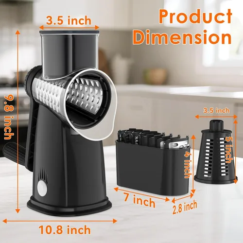 Miniatura 8 de MealHelper Rallador rotativo de queso de 5 cuchillas y picador de verduras con caja de almacenamiento y manivela, trituradora compacta para quesos