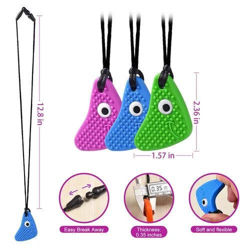Miniatura 4 de Seeway - Collares masticables para niños sensoriales, paquete de 3 juguetes sensoriales de silicona para masticar, diferentes texturas Chewelry