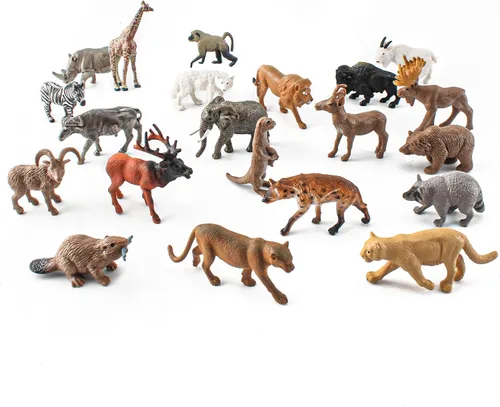Miniatura 7 de Juego de 21 mini figuras de animales salvajes, figuras de animales de la selva de la sabana, mini recuerdo de fiesta, decoración de pastel