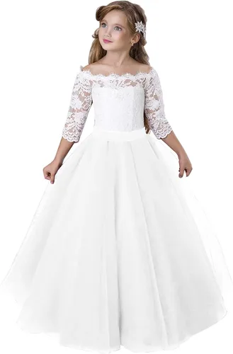 Flower Girl Dress Long Sleeve Kids Lace Pageant Party Christmas Ball Gown First Communion Dresses