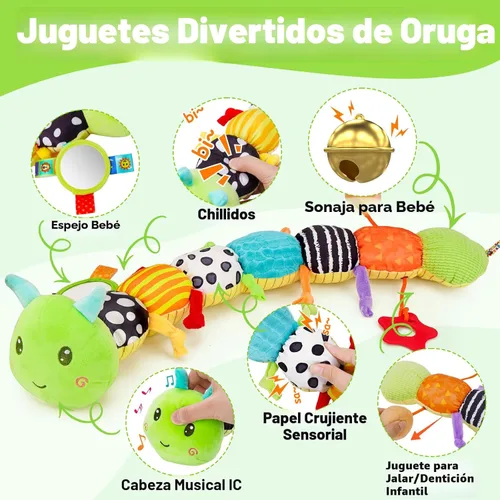 Miniatura 2 de Juguetes sensoriales para bebés de 0 a 6 meses, animal musical de peluche con forma de oruga para bebés de 0 a 3 a 6 a 12 meses, tiempo de barriga
