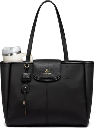 LOVEVOOK Bolsa de mano para laptop para mujer, bolsa de trabajo de nailon con compartimentos para laptop de 15.6 pulgadas, bolso ligero a la moda
