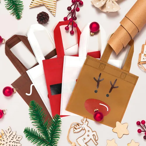 Miniatura 3 de FHzytg Paquete de 20 bolsas de regalo de Navidad, bolsas de favor de fiesta de Navidad con estampado de hombre de jengibre, muñeco de nieve, reno