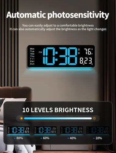 Miniatura 4 de MASHI Reloj de pared digital, reloj digital de pantalla grande de 16 pulgadas con control remoto, reloj de pared con atenuación automática con luz