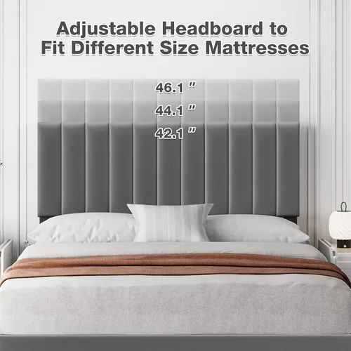 Miniatura 4 de IDEALHOUSE Base de cama de tamaño matrimonial con cabecera ajustable, plataforma tapizada de terciopelo con soporte de listones de madera,