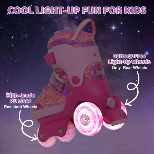 Miniatura 3 de Nattork - Patines de ruedas para niños pequeños, patines de tres ruedas ajustables en 4 tallas para niñas de 3 a 7 años con ruedas iluminadas Dulce