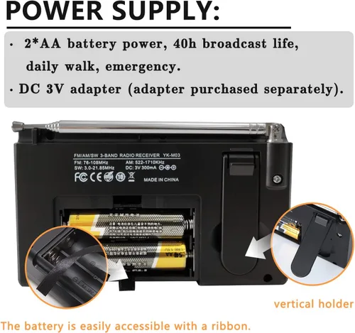 Miniatura 9 de Radio portátil AM/FM/onda corta, radios de bolsillo con pilas, pantalla digital grande, radio reloj con alarma y función de sueño, auriculares