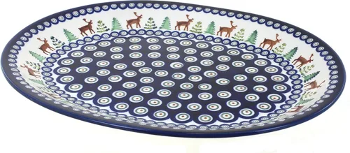 Miniatura 11 de Blue Rose Polish Pottery – Plato grande de pavo real azul – 14 x 8.2 pulgadas – Plato único para cenas, muy duradero y apto para lavavajillas