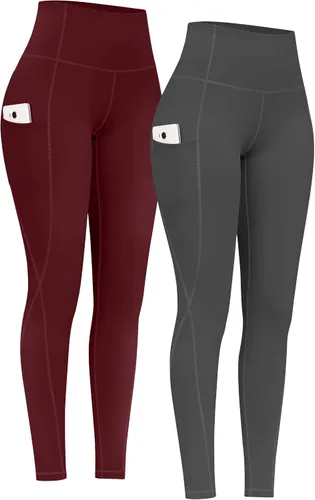 Miniatura 17 de PHISOCKAT Paquete de 2 pantalones de yoga de cintura alta con bolsillos, leggings de control de abdomen, leggings de yoga elásticos en 4 direcciones