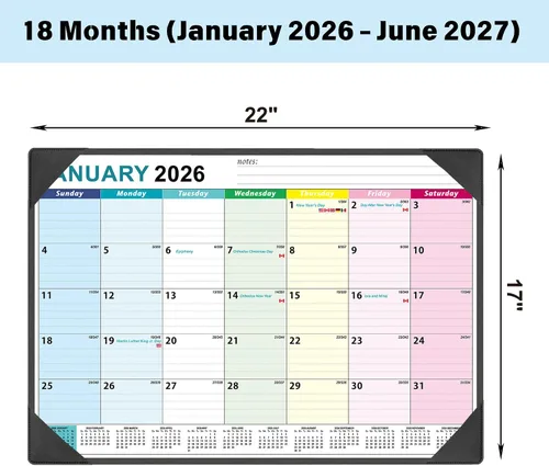 Miniatura 2 de Calendario de escritorio grande 2026-2027 de 17'' x 22'' con tapete de escritorio, calendario de escritorio de 18 meses de enero de 2026 a junio