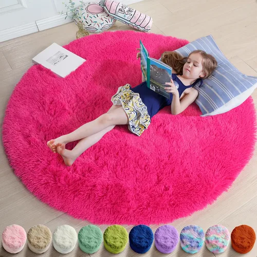 Miniatura 31 de Amdrebio Alfombra Redonda Azul Marino Oscuro de 4 Pies para Habitación de Niños Dormitorio, Alfombras de Área Circulares de Felpa Shag Esponjosa