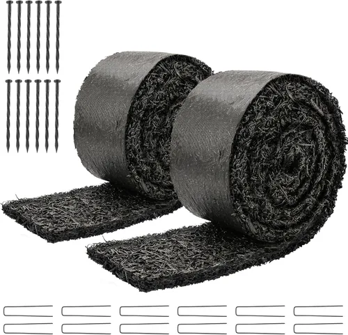 Miniatura 9 de LukLoy Paquete de 2 mantillo de goma negra de 120 pulgadas de largo x 4.5 pulgadas de ancho para paisajismo con estacas de fijación, rollo de tapete