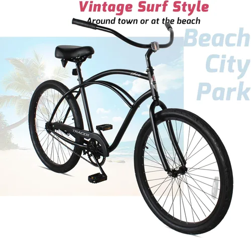 Miniatura 5 de Tracer ACE - Bicicleta crucero de playa de una sola velocidad de 26 pulgadas con freno de posavasos para hombres y mujeres, varios
