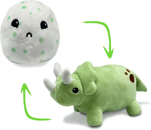 | Peluche reversible de Triceratops a huevo | Feliz + Triste | Muestra tu estado de ánimo | Peluche para aliviar el estrés de 20.3 cm