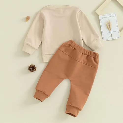 Miniatura 50 de Conjunto de 2 piezas de sudadera con estampado de letras y cuello redondo para bebé niño