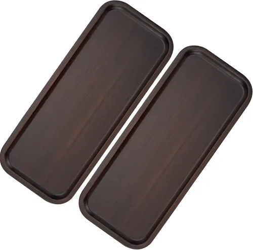 Miniatura 8 de JOIKIT Bandeja rectangular de madera de nogal de 14 x 5.9 pulgadas, bandeja de baño de madera maciza decorativa para galletas, pan, queso, café, té