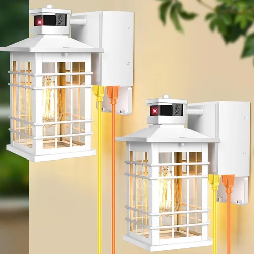 Miniatura 11 de Lámpara exterior con sensor de movimiento para montaje en pared, de bronce aceitado del anochecer al amanecer, impermeable, con base E26, linterna