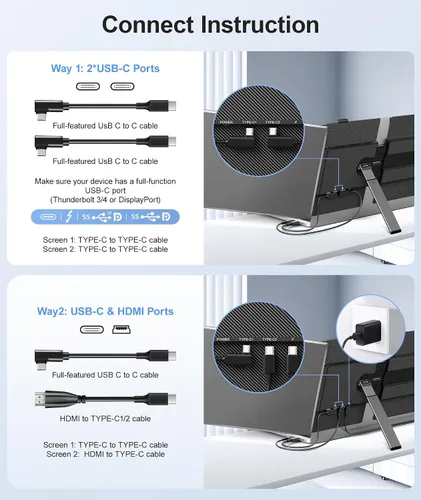 Miniatura 6 de Extensor de Pantalla para Laptop, Monitor Portátil Ultradelgado de 14" FHD 1080P para Laptop, Extensor de Triple Monitor Liviano de 2.2 libras