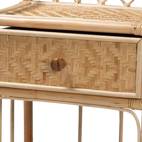 Miniatura 7 de bali & pari Kobie - Mesita de noche moderna de ratán natural bohemio con 1 cajón