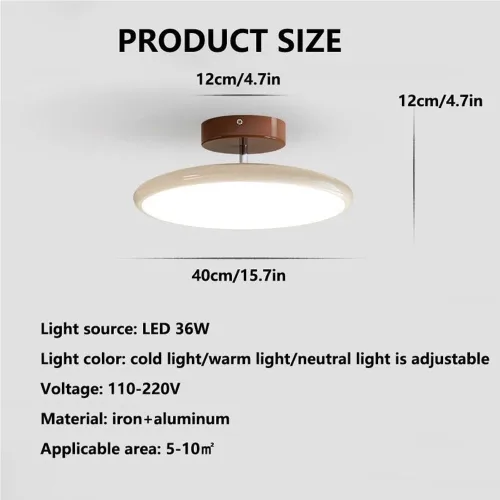 Miniatura 2 de Round Semi Flush Mount Ceiling Light Retro Adjustable Three Color Temperature Eye Protection Indoor Lamp for Bedroom Office Kitchen Living Yellow