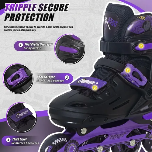 Miniatura 2 de Nattork Patines en línea ajustables para niños con ruedas iluminadas para niños y niñas - Decoraciones de autos de carreras geniales para interiores