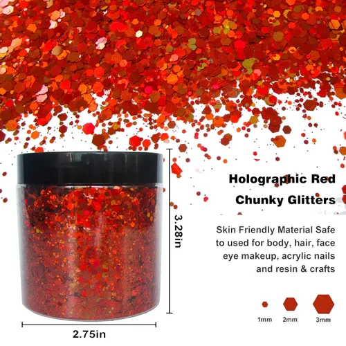 Miniatura 2 de Copos holográficos de purpurina gruesa naranja holográfica de tamaño mixto con forma hexagonal para uñas, confeti, lentejuelas para manualidades