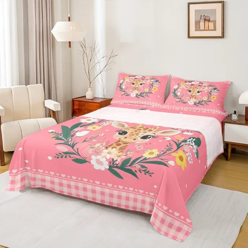Miniatura 14 de Erosebridal Lindo juego de sábanas de llama para niños y niñas, juego de sábanas de animales de cactus verde, juego de sábanas de búfalo rosa