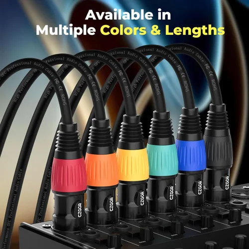 Miniatura 6 de Cable DMX de 10 pies, paquete de 6 cables flexibles XLR chapados en oro de 3 pines macho a hembra, compatible con micrófono, luz de escenario