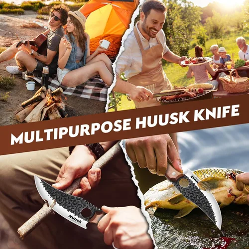 Miniatura 5 de Huusk Cuchillo vikingo con vaina, cuchillo de carnicero forjado a mano para cortar carne, cuchillos de carne de acero de alto carbono, cuchillos