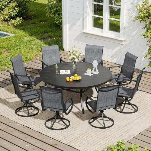 Miniatura 50 de VICLLAX Muebles pequeños de exterior de 3 piezas, 2 sillas giratorias de patio y mesa redonda pequeña para 2, sillas de carbón oscuro y negro