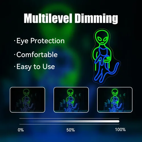 Miniatura 5 de Ineonlife Letreros de neón de alienígena verde, divertidos letreros de neón de gato alienígena para cueva de hombres, luz LED, decoración de arte
