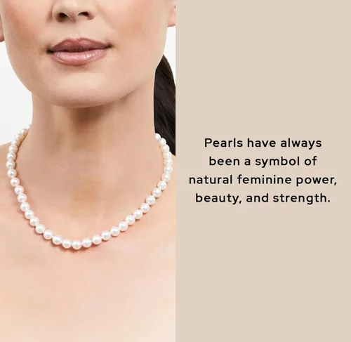 Miniatura 6 de The Pearl Source Real Pearl Necklace for Women with AAA Quality Round White Freshwater Genuine Cultured Pearls 18 inch Pearl Strand with 14K Gold