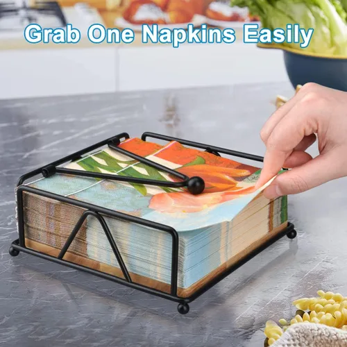 Miniatura 4 de Servilletero plano para mesa de comedor de cocina, servilletero de metal negro con brazo pesado, moderno y resistente de hierro fundido para cóctel